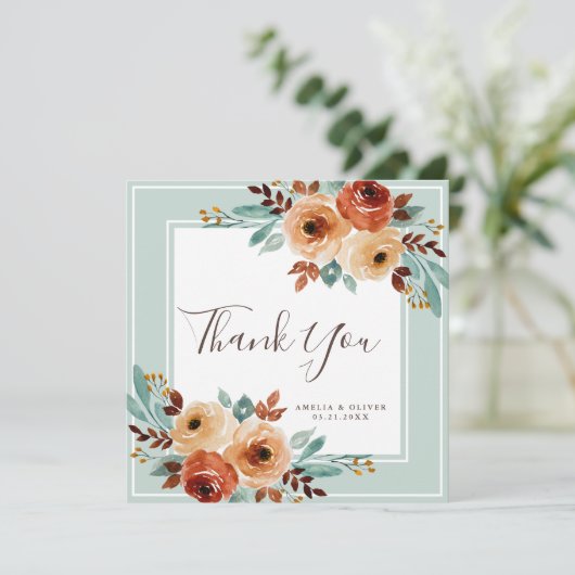 Rustikale, grüne Blumenhochzeit Danke Karte (Stehend Vorderseite)