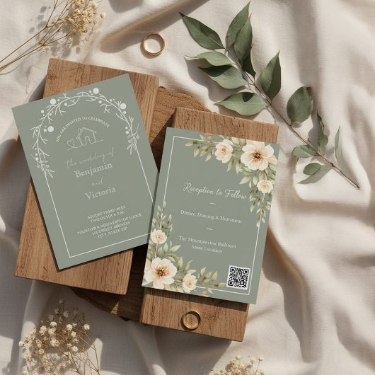 Rustikale grüne Blumenhochzeitseinladung Einladung