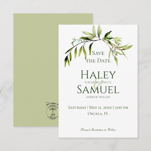 Rustikale Grüne Bough Wedding Save The Date (Vorne/Hinten)