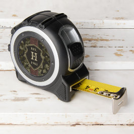 Rustikale grüne Camouflage und Leder-Monogramm Maßband