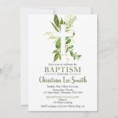 Rustikale Grüne Cross Boy Taufe Einladung (Vorderseite)