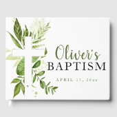 Rustikale Grüne Cross Boy Taufe Gästebuch (Vorderseite)