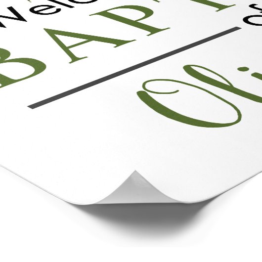 Rustikale Grüne Cross Boy Taufe Willkommen Poster (Ecke)