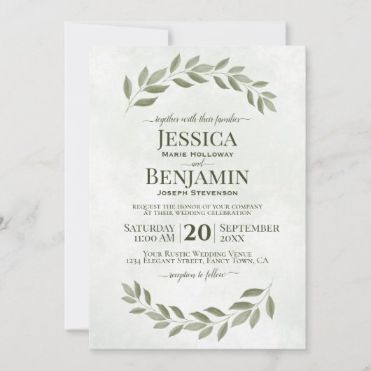 Rustikale Grüne Einfache Elegante Große Hochzeit Einladung (Vorderseite)
