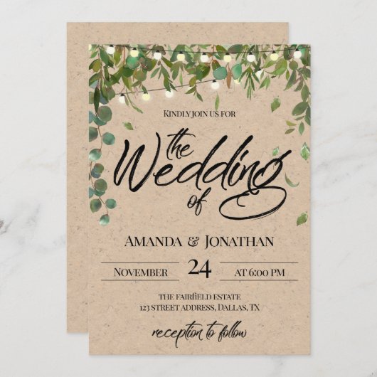 Rustikale Grüne Einladung zur Hochzeit (Vorne/Hinten)