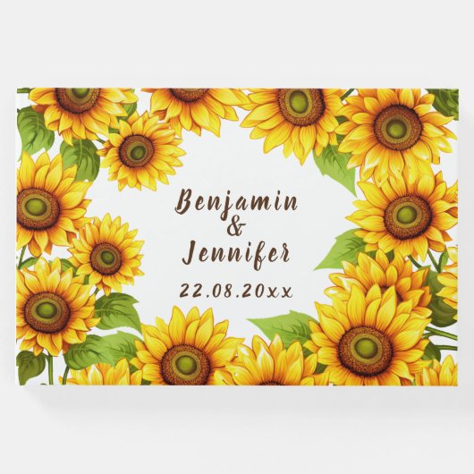 Rustikale Grüne elegante moderne Sonnenblumenhochz Gästebuch (Vorderseite)