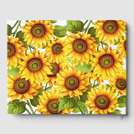 Rustikale Grüne elegante moderne Sonnenblumenhochz Gästebuch (Rückseite)