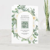 Rustikale Grüne Elfenbein Blumen Foto QR Code Hoch Einladung (Rückseite)
