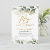 Rustikale grüne Eukalyptus fünfzig und fabelhaft Einladung (Stehend Vorderseite)