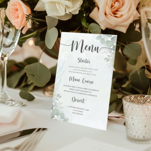 Rustikale grüne Eukalyptus-Hochzeitsmenü