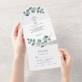 Rustikale Grüne Eukalyptus Sommerhochzeit. All In One Einladung