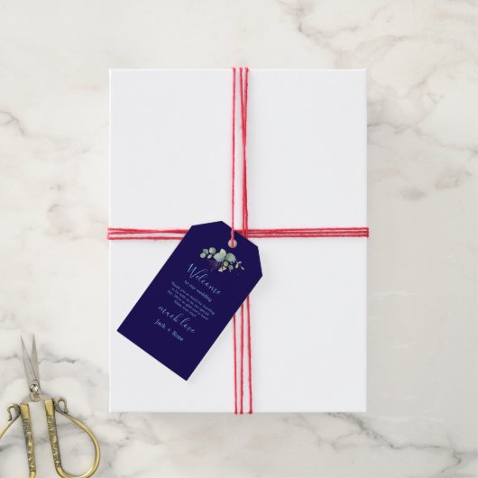 Rustikale Grüne Eukalyptus Sommerhochzeit. Geschenkanhänger (Mit Garn)