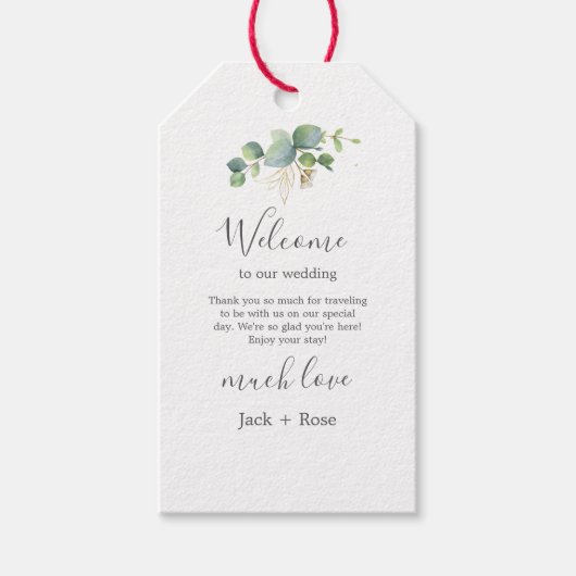 Rustikale Grüne Eukalyptus Sommerhochzeit. Geschenkanhänger (Vorderseite)