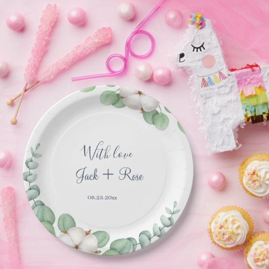 Rustikale Grüne Eukalyptus Sommerhochzeit. Pappteller (Party)