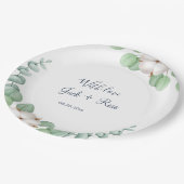 Rustikale Grüne Eukalyptus Sommerhochzeit. Pappteller (Schrägansicht)