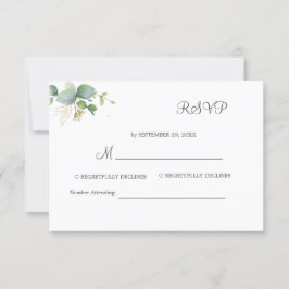 Rustikale Grüne Eukalyptus Sommerhochzeit. RSVP Karte