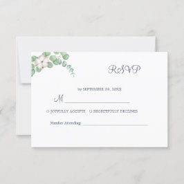 Rustikale Grüne Eukalyptus Sommerhochzeit. RSVP Karte
