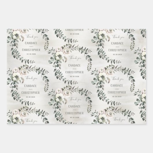 Rustikale Grüne Eukalyptus Vine Wedding Vielen Dan Geschenkpapier Set (Vorderseite 2)