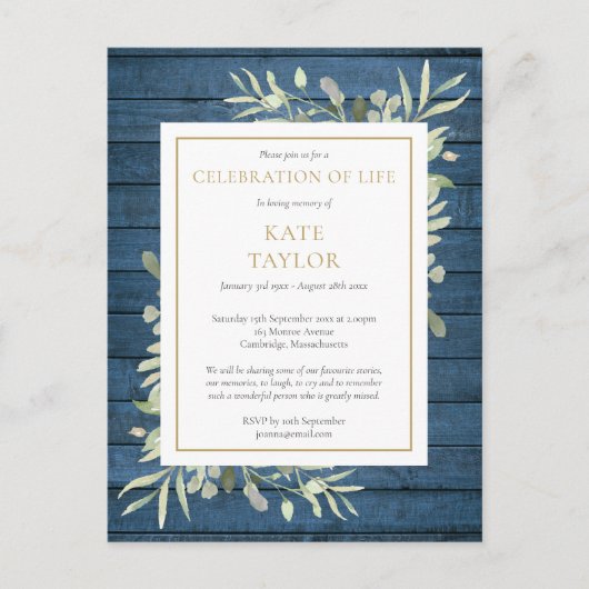 Rustikale Grüne Feier zum Leben Einladung Postkarte (Vorderseite)