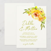 Rustikale grüne gelbe Blumenhochzeit handgeschrieb Einladung (Vorne/Hinten)