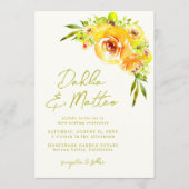 Rustikale grüne gelbe Blumenhochzeit handgeschrieb Einladung (Vorderseite)