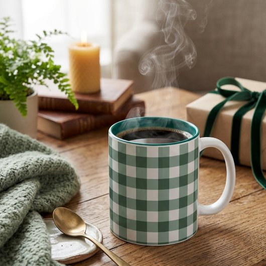 Rustikale grüne Gingham-Buffalo-Karo-Kaffeetasse Zweifarbige Tasse