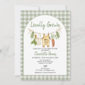 Rustikale grüne Gingham-Lokale Baby Shower Einladung (Vorderseite)