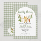 Rustikale grüne Gingham-Lokale Baby Shower Einladung (Vorne/Hinten)