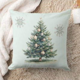 Rustikale grüne Goldcreme Weihnachtsbaum Schneeflo Kissen
