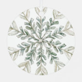 Rustikale grüne Goldcreme Weihnachtsbaum Schneeflo Ornament Aus Metall (Rückseite)