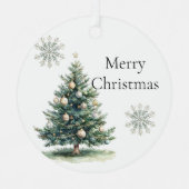 Rustikale grüne Goldcreme Weihnachtsbaum Schneeflo Ornament Aus Metall (Vorderseite)