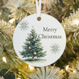 Rustikale grüne Goldcreme Weihnachtsbaum Schneeflo Ornament Aus Metall