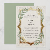 Rustikale grüne Goldrahmen-Hochzeit Einladung (Vorne/Hinten)