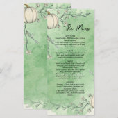 Rustikale grüne Herbst-Kürbis-Hochzeitsmenü Menükarte (Vorne/Hinten)
