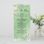 Rustikale grüne Herbst-Kürbis-Hochzeitsmenü Menükarte (Stehend Vorderseite)