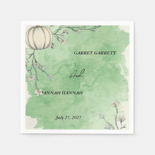 Rustikale grüne Herbst-Kürbis-Hochzeitsservietten Serviette (Vorderseite)