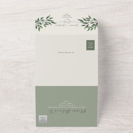 Rustikale Grüne Hochzeit des Olive All In One Einladung (Außenbereich)