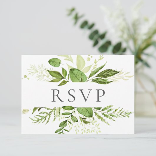 Rustikale Grüne Hochzeit RSVP Karten Grüne (Stehend Vorderseite)