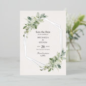 Rustikale Grüne Hochzeit Save The Date Echt Silber Folieneinladung (Stehend vorne)