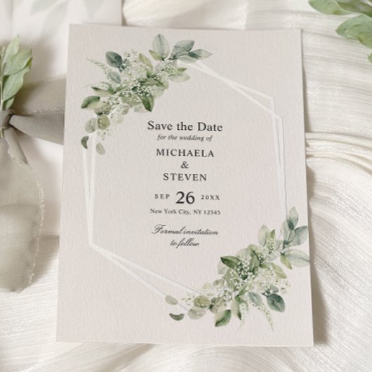 Rustikale Grüne Hochzeit Save The Date Echt Silber Folieneinladung