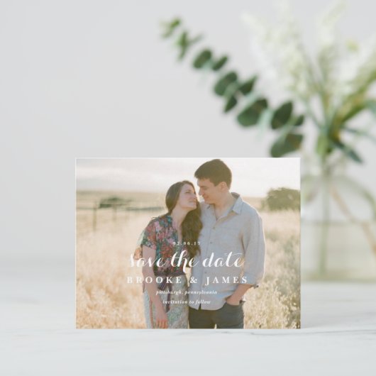 Rustikale Grüne Hochzeit Sichern Sie den Termin Po Ankündigungspostkarte (Stehend Vorderseite)