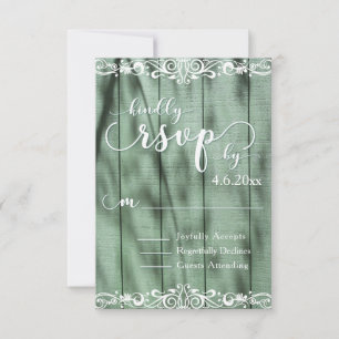 Rustikale grüne Holz-Weiß-Ornamentik RSVP Karte