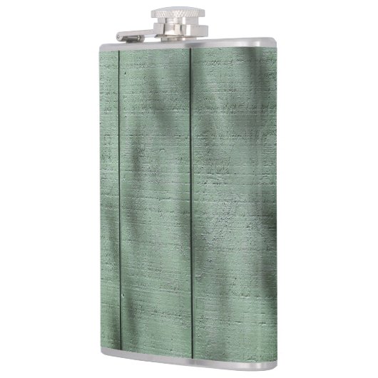 Rustikale grüne hölzerne Wand mit Dappled Flachmann (Links)