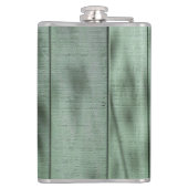 Rustikale grüne hölzerne Wand mit Dappled Flachmann (Rückseite)