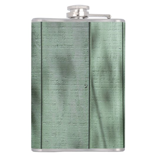 Rustikale grüne hölzerne Wand mit Dappled Flachmann (Rückseite)