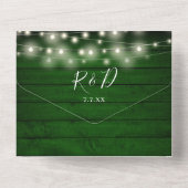 Rustikale grüne Holzstring-Leuchten QR-Code Hochze All In One Einladung (Rückseite)