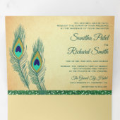 Rustikale Grüne Indische Pfauenfedern Hochzeit Dreifach Gefaltete Einladung (Innen Erste Seite)