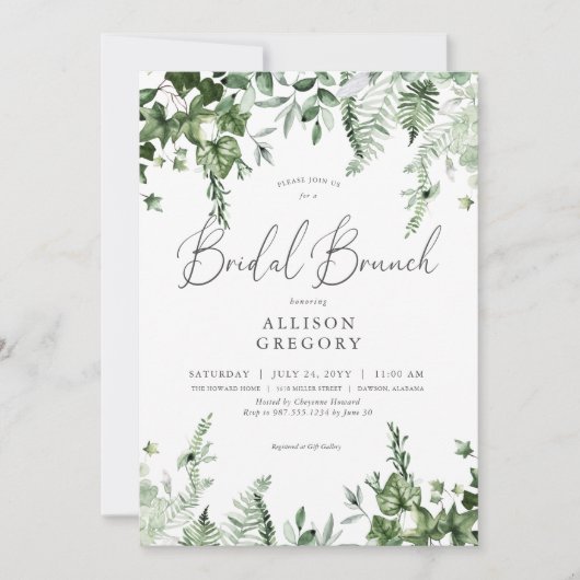Rustikale grüne Ivy & Sage Bridal Brunch Einladung (Vorderseite)
