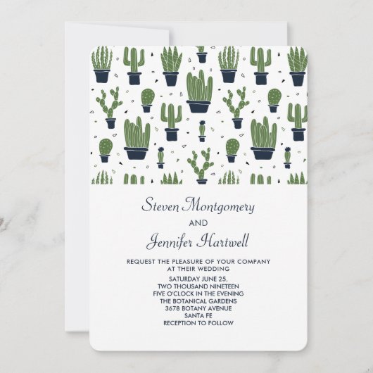 Rustikale grüne Kakteen in Blume Pots Pattern Hoch Einladung (Vorderseite)