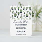 Rustikale grüne Kakteen in Blume Pots Pattern Hoch Save The Date (Stehend Vorderseite)